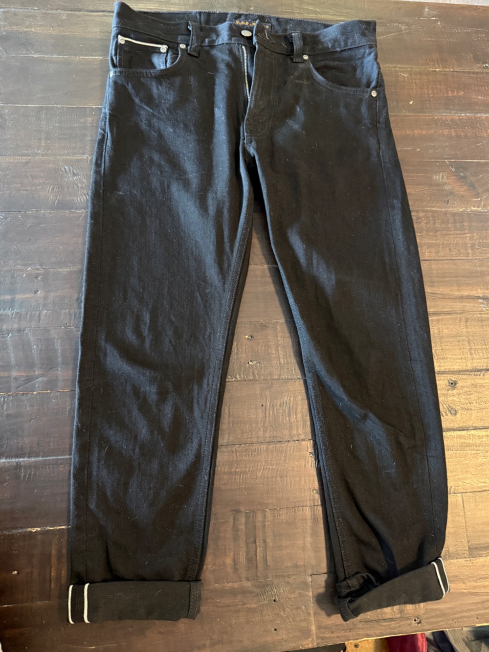 Nudie Jeans Lean Dean Selvedge black and cream inner label detail